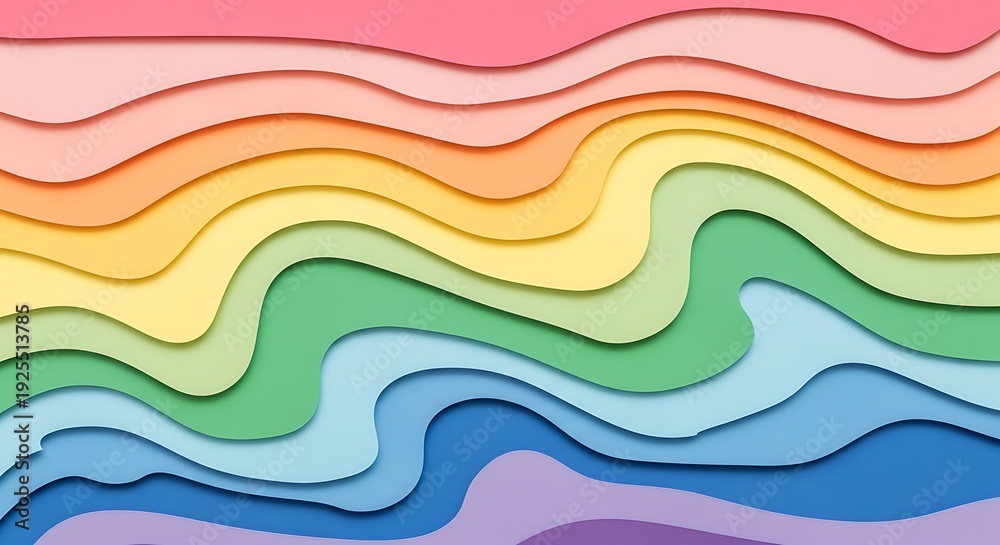 Fototapeta premium Abstract rainbow wave background with colorful paper layers, vibrant and joyful gradient design