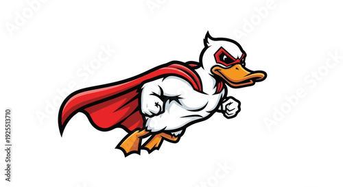 Cartoon Duck Wearing Superhero Cape Flying.
