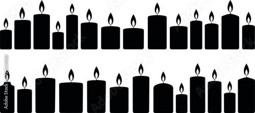 Romantic Candle Silhouette Vector Set Burning Wax Candles in Simple Flat Style