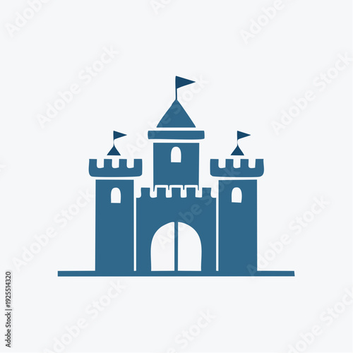 Simplified Blue Castle Icon Representing Medieval Architecture and Historic Fortresses