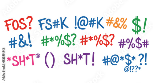 Comic censor symbols and swear word typography set with colorful profanity signs and cartoon expletive expressions isolated on white background