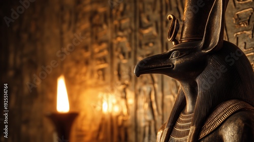 Ancient Egyptian Anubis Sculpture with Background Light