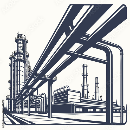 Industrial area with large structures and walkways