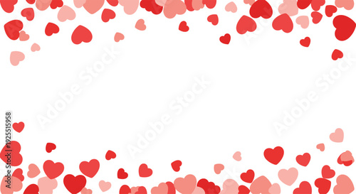 Numerous red and pink heart shapes are scattered across the top and bottom borders of a white background leaving the center area empty.
