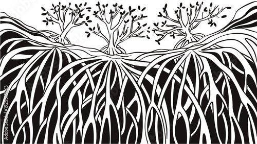 Mangrove Roots Line Art Two Tone Vector Illustration