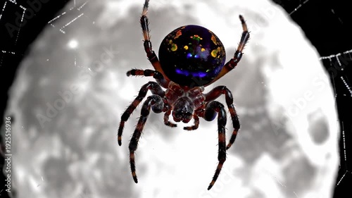 Spider Suspended in Web Under the Full Moon's Eerie Glow