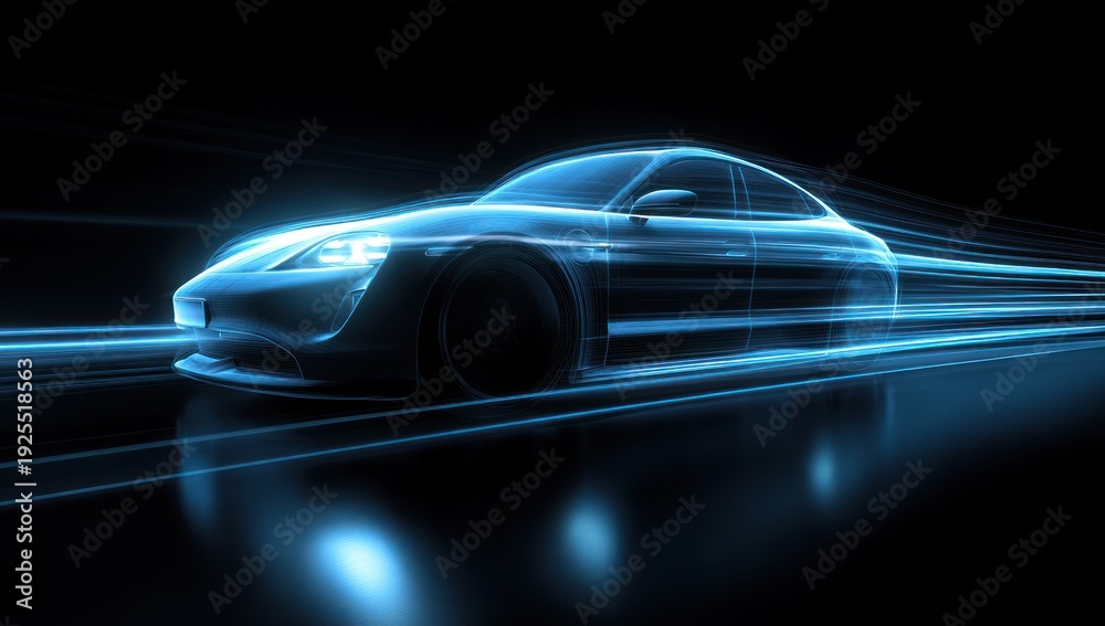 Naklejka premium Futuristic Electric Car Speeding Through Darkness.