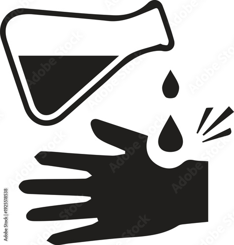 Corrosive hazard symbol showing chemical burn on hand