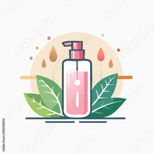 Natural Skincare Lotion Dispenser Icon with Botanical Elements