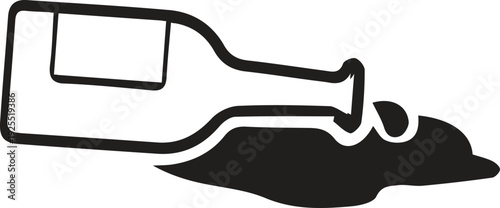 Spilled bottle icon black and white illustration