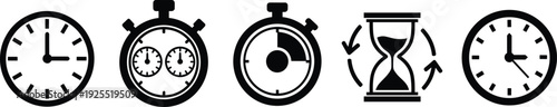 Clock, stopwatch and hourglass time measurement icons