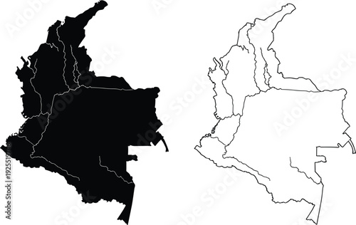 Colombia map with administrative division borders silhouette