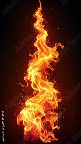 Swirling Column of Bright Orange Flames Against Dark Background