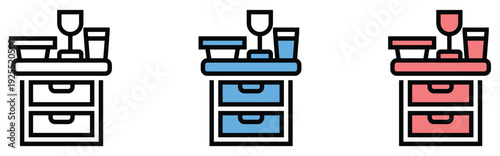 Minimalist office drawer organization with wine glasses and stationery set in flat design vector illustration