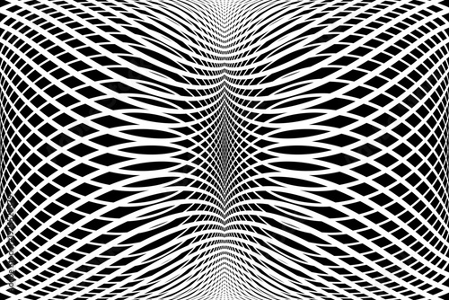 Symmetrical Op Art Black and White Lines Pattern. Abstract Textured Background. 