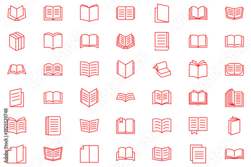 Book line icon set. Library book symbol. Open and close textbook. Editable stroke. Book icons vector symbol with editable stroke lines for web designs.