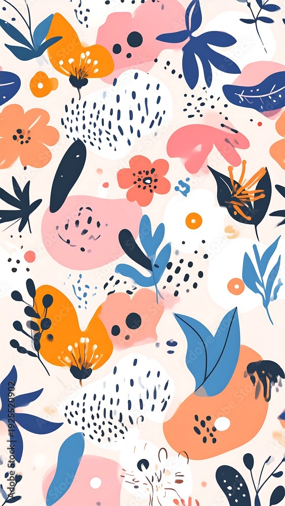 Obraz premium Whimsical floral pattern in vibrant, overlapping shapes