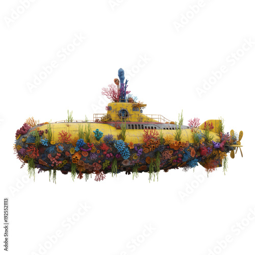 Wallpaper Mural Yellow submarine covered in colorful coral and sea life Torontodigital.ca