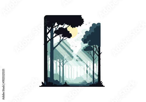 A serene forest scene with tall trees and a bright moonlit sky displayed as a rectangular Background Video animation
