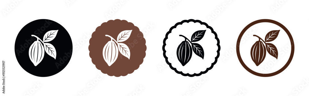 Foto Cacao beans vector flat logo symbols set on white background