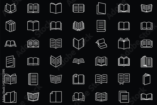 Book line icon set. Library book symbol. Open and close textbook. Editable stroke. Book icons vector symbol with editable stroke lines for web designs.