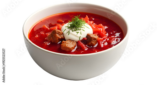 Delicious bowl of borscht soup isolated on transparent background