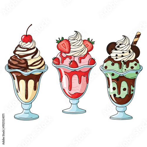 Colorful Ice Cream Sundaes with Toppings