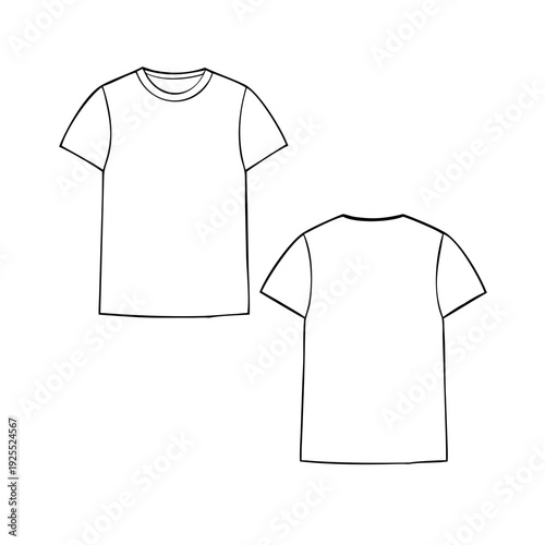 Crew neck t shirt technical sketch showing front and back fashion outlines