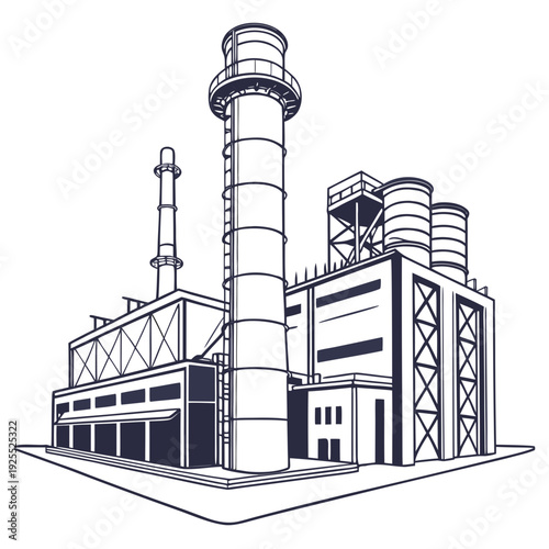 Industrial building with a tall smokestack