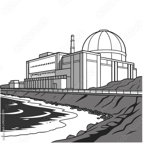 A large building with a dome on the right side of a body of water