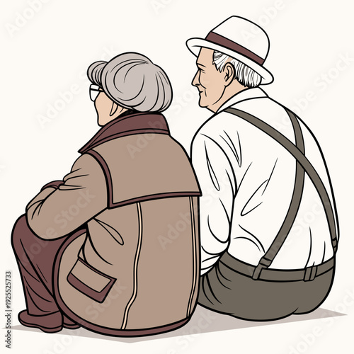 An elderly couple sitting on the ground
