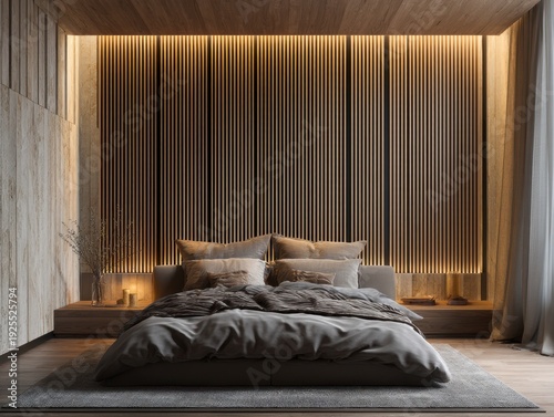 A bedroom with a bed and a nightstand