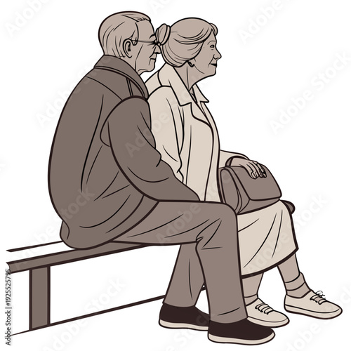 An elderly couple sitting on a bench together
