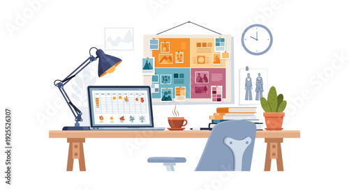 Creative Workspace with Laptop and Mood Board.