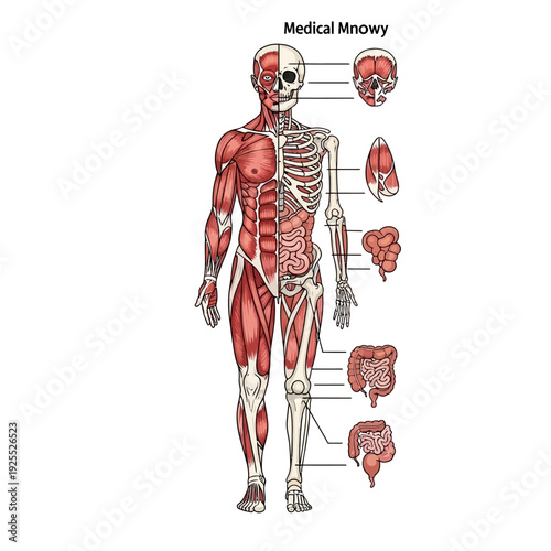 Human Anatomy: Muscular System, Skeleton, and Organs - Medical Illustration