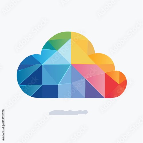A vibrant geometric cloud icon representing digital technology and creative concepts