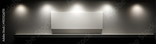 Wallpaper Mural A blank rectangular signboard illuminated by five overhead spotlights on a textured dark wall, hardship in a success journey with AI Torontodigital.ca