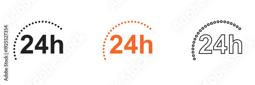 24 Hours Service  Icons. Set of 24h service icons with  in different styles and colors, symbolizing nonstop support and round the clock availability.