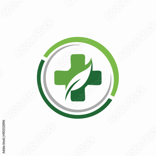Green medical cross with a leaf, symbolizing natural healthcare and wellness logo