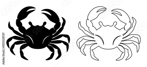 Bold black crab silhouette and simple outline crab illustration