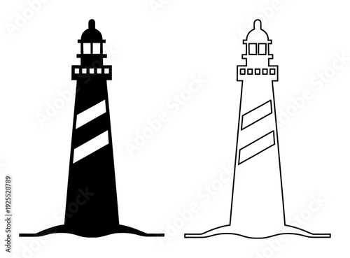 Iconic lighthouse silhouette in black and white, representing guidance and safety