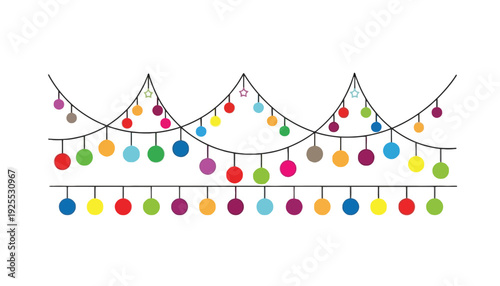 A colorful string of lights illustration with multiple hanging bulbs and wires