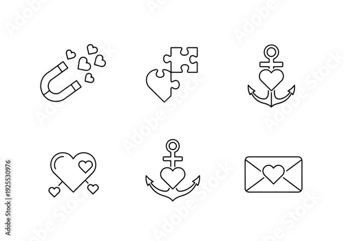 Collection of Conceptual Icons Representing Love Connection Stability and Communication Symbols for Romantic Themes and Relationships