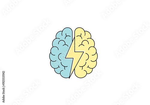 Conceptual image of human brain split light bulb idea symbol representing thought process innovation and creative energy on white background