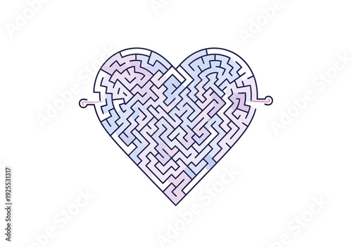 Heart Shaped Maze Challenge Difficult Puzzle Element With Soft Pastel Colors Representing Complicated Relationships Love And Emotions