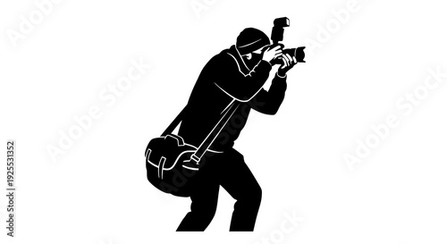 Professional Photographer Shooting With Camera Outline