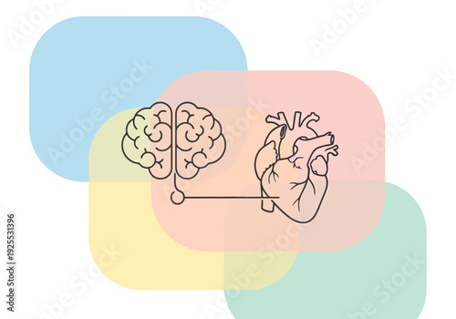 Conceptual connection between human brain and heart representing mind body link and emotional well being on abstract background