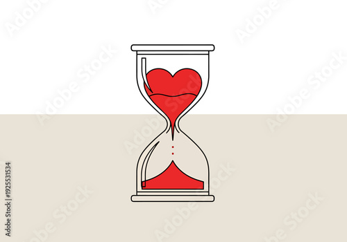 Hourglass Measuring Time With Red Heart Shape Flowing As Liquid Material Symbolizing Love And Relationship Duration Or Waiting