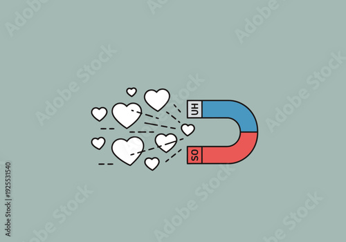 U Shaped Magnet Pulling Multiple Pink Hearts Concept Art for Attraction and Connection Ideas
