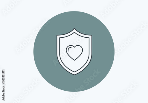 Protecting Health and Well being Abstract Symbol Shield with Heart Icon on Teal Circle Background Modern Clean Design for Insurance